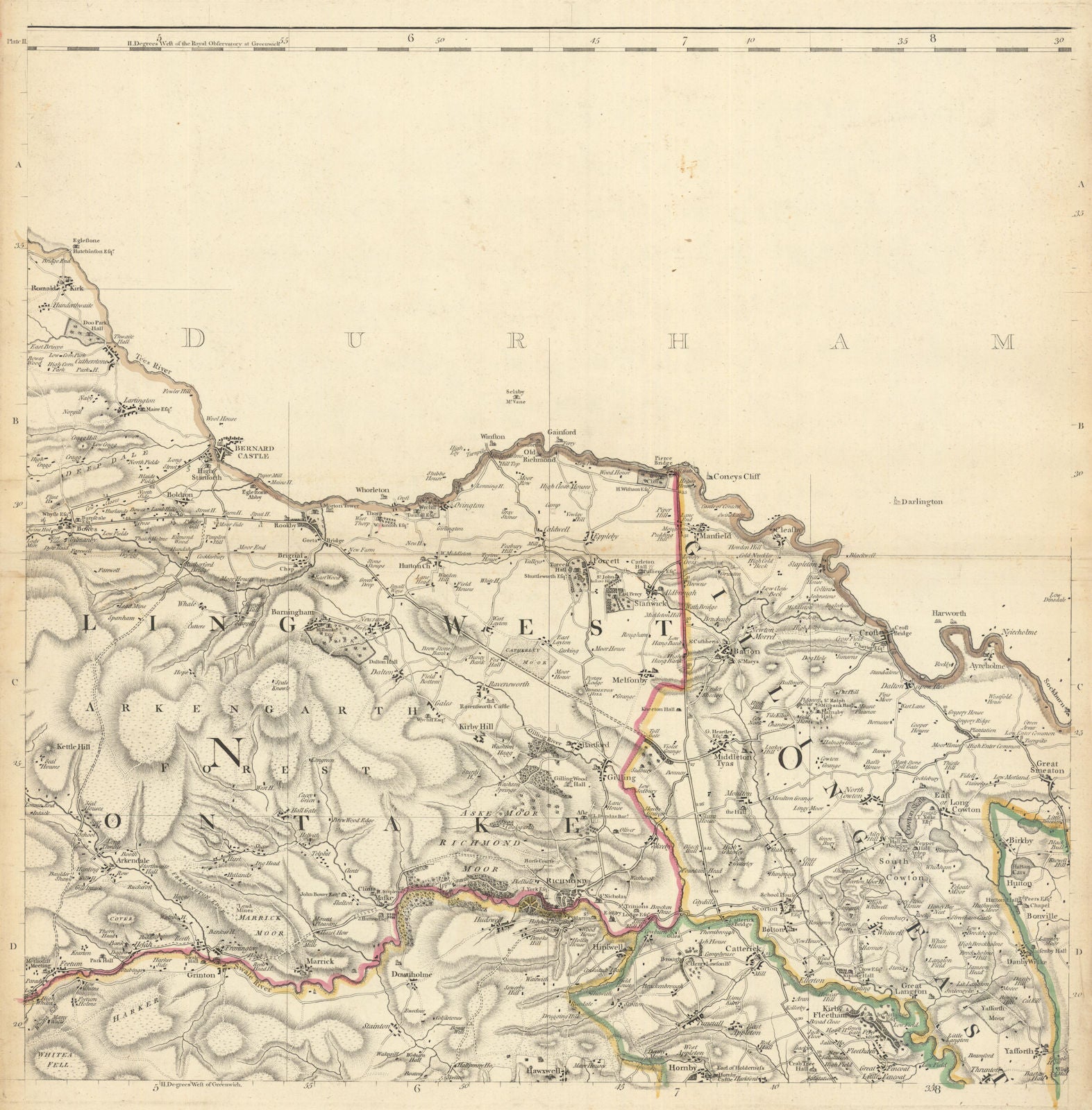 North Yorkshire. Barnard Castle & Richmond environs by Thomas Jefferys 1772 map